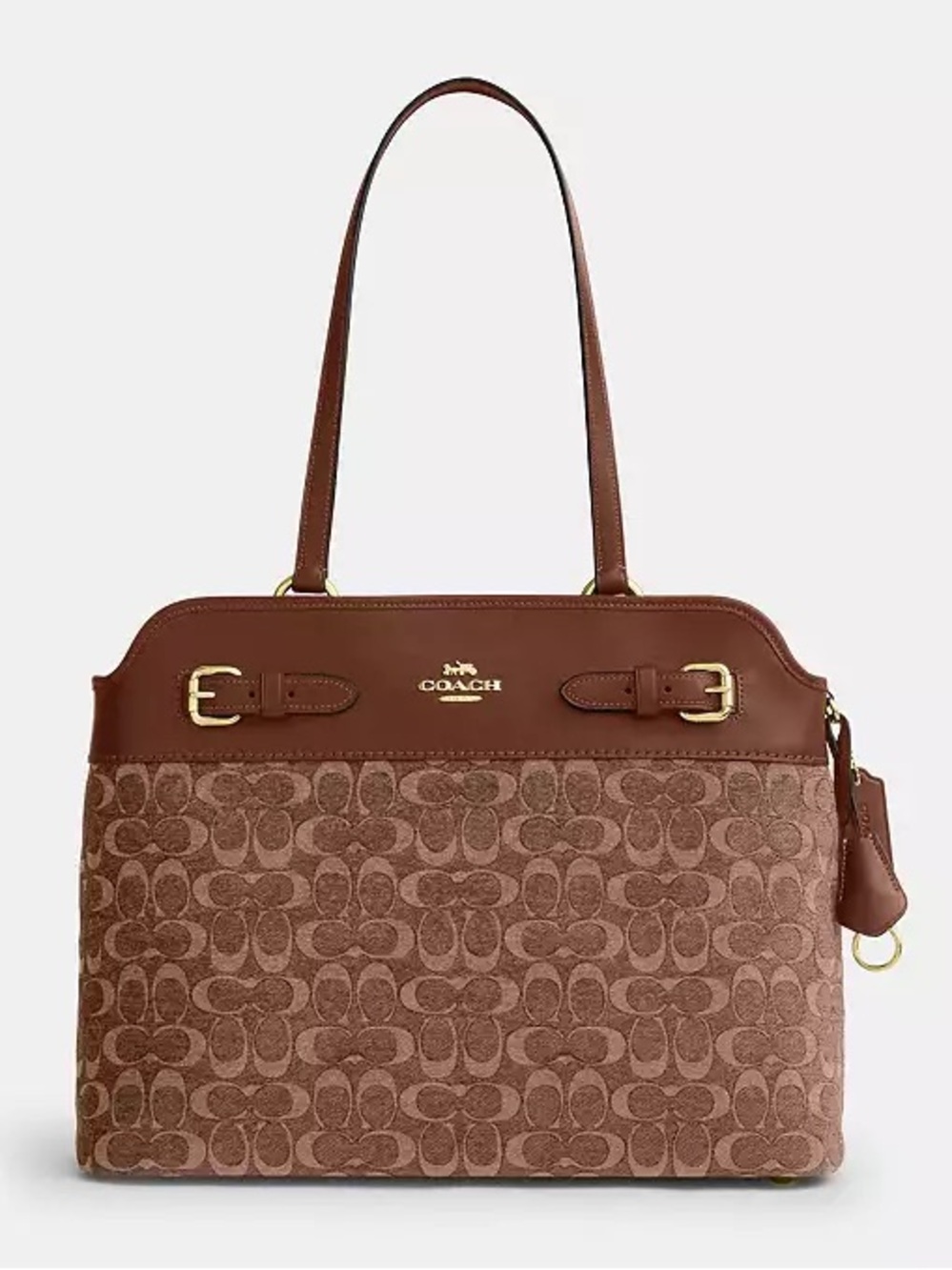 Coach Easton Tote Bag in Signature Chenille & Smooth Leather Khaki/Brown NWT